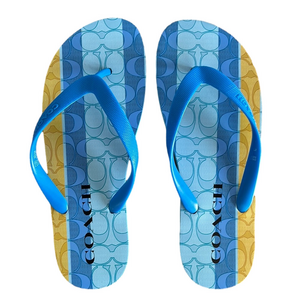 Coach Women’s ZAK Blue Yellow Stripe Flip Flops